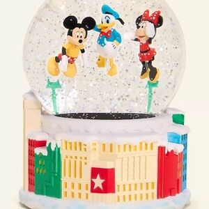Disney Snow Globe with Mickey, Donald, and Minnie in Red and Blue
